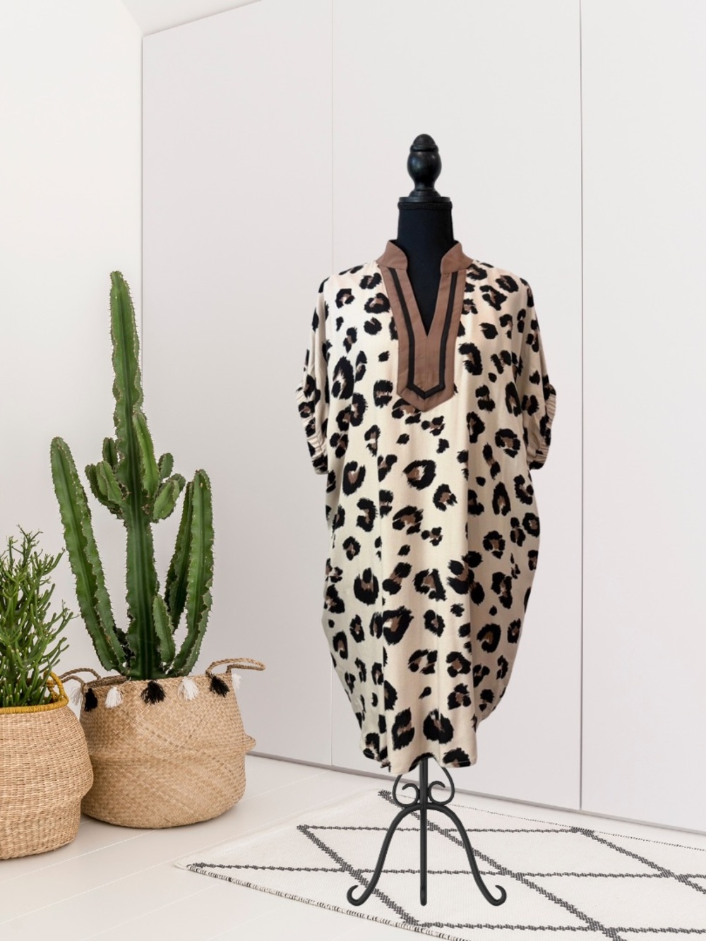 Entro Leopard Animal Print Dolman Sleeve Dress